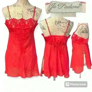Je Tadore Lingerie Top Red Lace Embroidered Size M